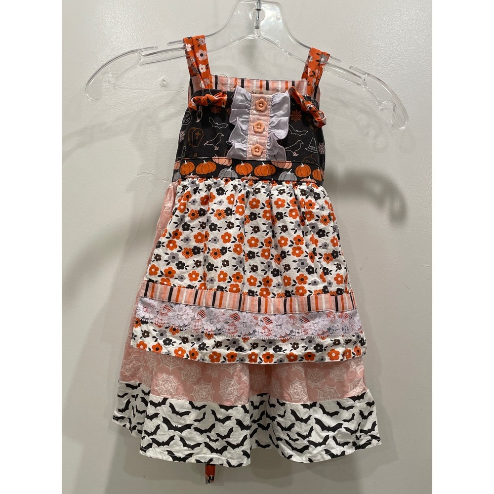 Matilda Jane Girls Dress Halloween Patchwork Pumpkin Sleeveless Size 2T Cotton